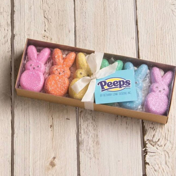 Bethany Lowe Set of 6 Peeps Bunny Easter Ornaments Peep Bunnies Pink Purple New